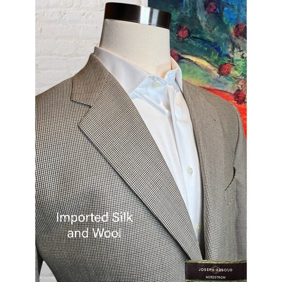 Joseph Abboud Mens 44L Golden Tan Blue Birdseye Silk Wool Blazer Sport Jacket - Picture 3 of 15